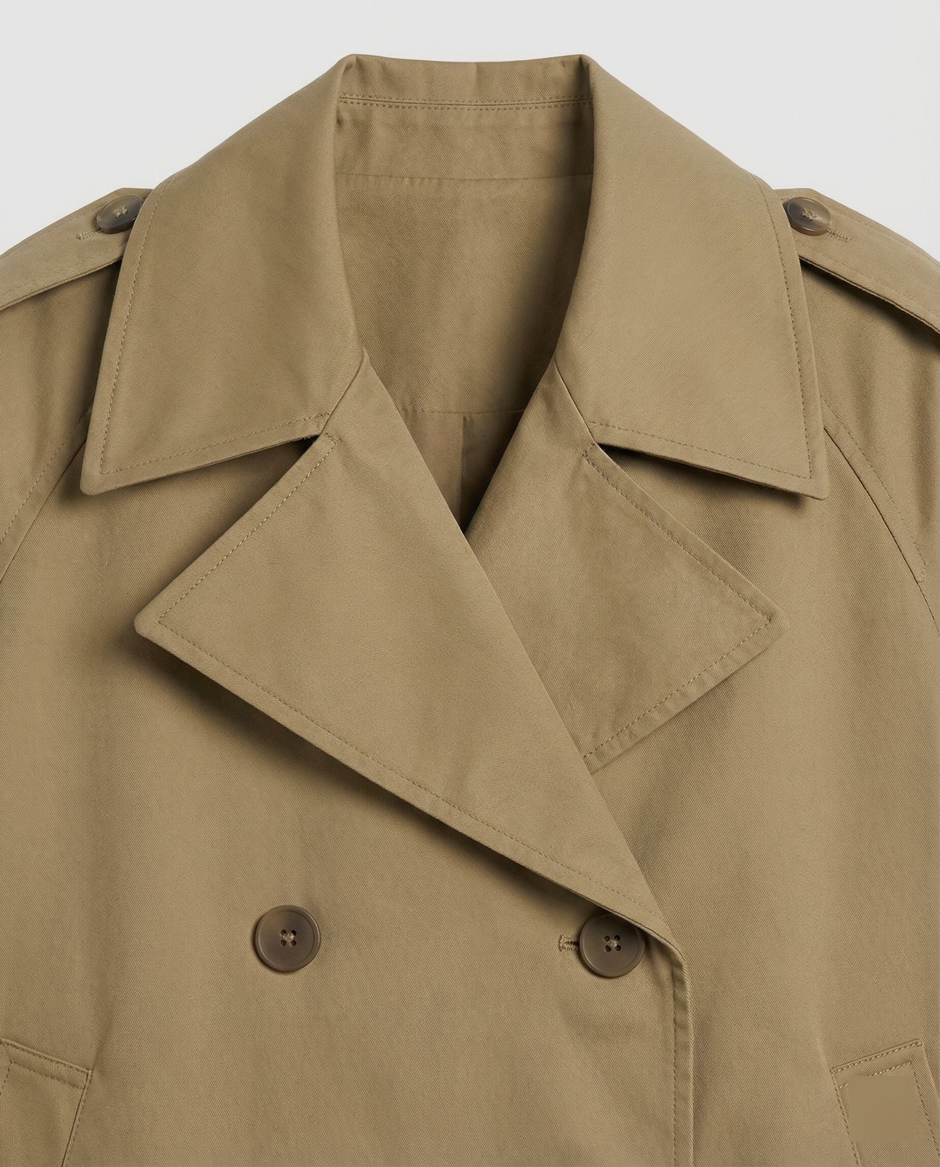 Damen Kurz-Trenchcoat Oversize Doppelreiher Herbstjacke in Beige und Khaki - Image 2