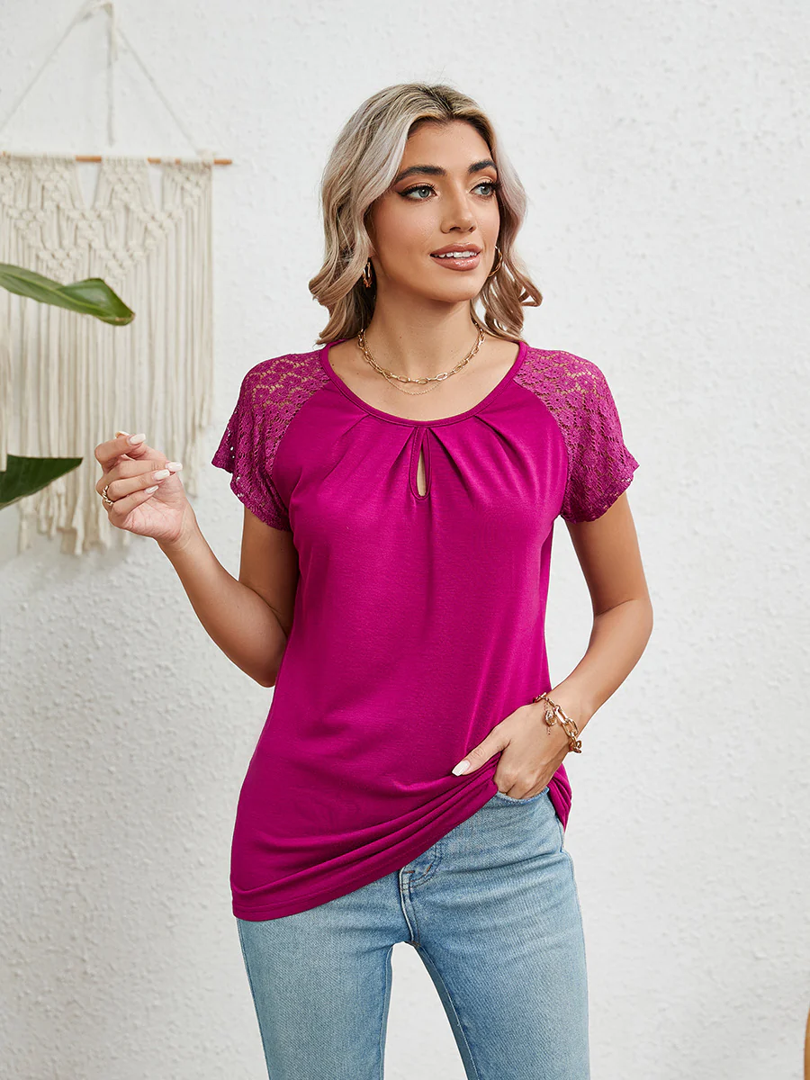Damen Kurzarm-Bluse mit Spitzenärmeln Heidi-Mode - Image 9