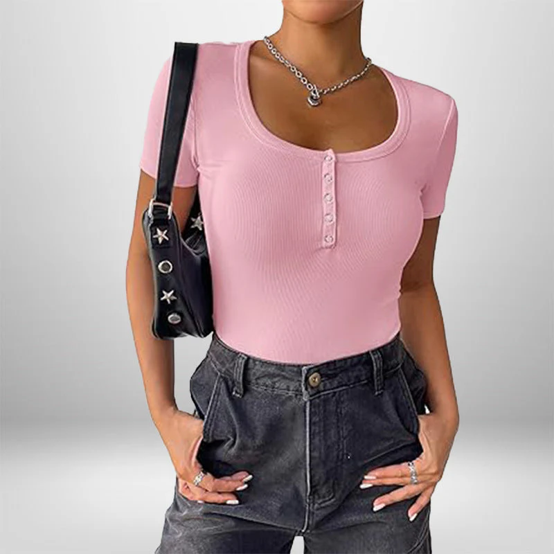 Damen Kurzarm Bodysuit mit Knopfdetails und Figurbetonter Silhouette Heidi-Mode - Image 12