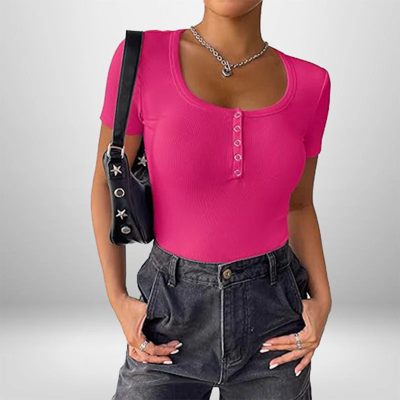 Damen Kurzarm Bodysuit mit Knopfdetails und Figurbetonter Silhouette Heidi-Mode - Image 15