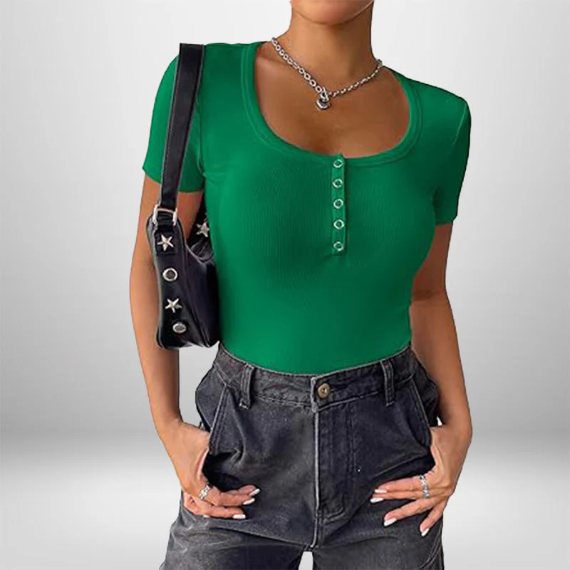 Damen Kurzarm Bodysuit mit Knopfdetails und Figurbetonter Silhouette Heidi-Mode - Image 21