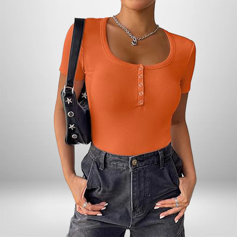 Damen Kurzarm Bodysuit mit Knopfdetails und Figurbetonter Silhouette Heidi-Mode - Image 4