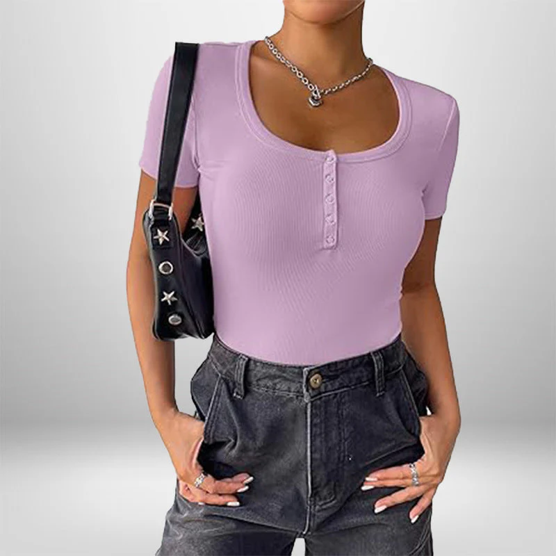 Damen Kurzarm Bodysuit mit Knopfdetails und Figurbetonter Silhouette Heidi-Mode - Image 6
