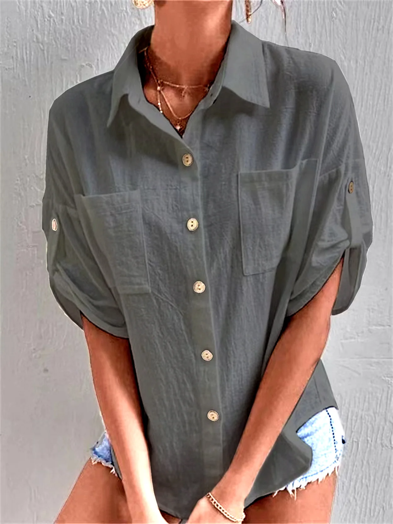 Damen Kurzarm-Hemd mit aufgesetzten Taschen und lässigem Schnitt Heidi-Mode - Image 6
