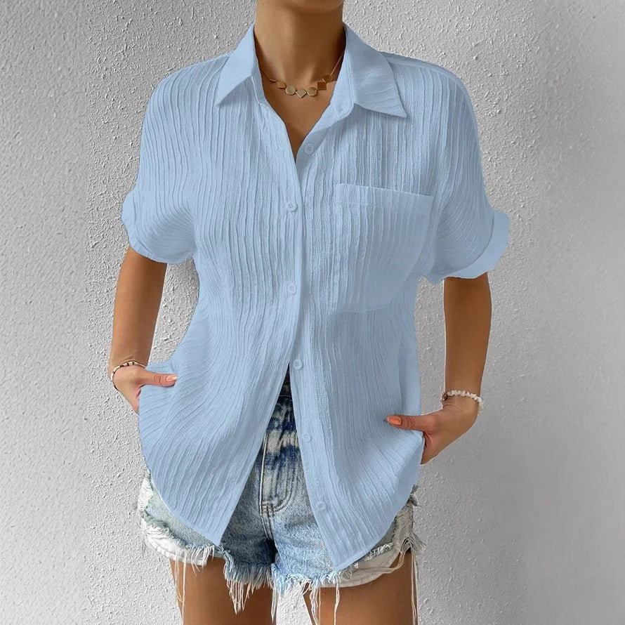 Damen Kurzarm Hemdbluse mit Strukturiertem Obermaterial Heidi-Mode - Image 2