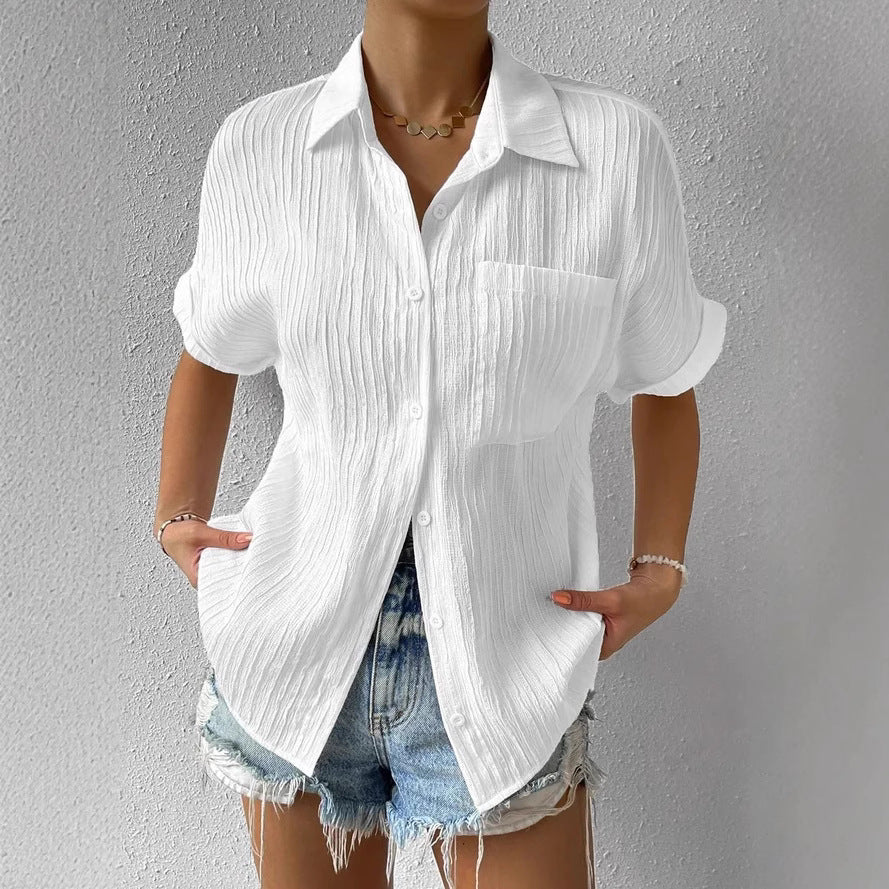 Damen Kurzarm Hemdbluse mit Strukturiertem Obermaterial Heidi-Mode - Image 4