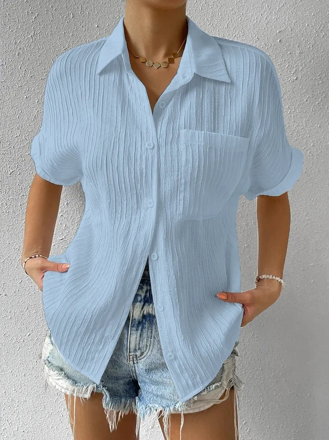 Damen Kurzarm Hemdbluse mit Strukturiertem Obermaterial Heidi-Mode - Image 8