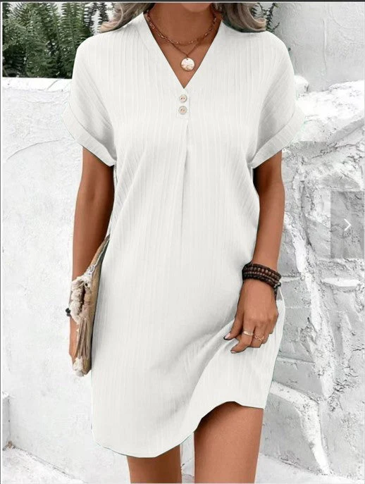 Damen Kurzarm Kleid mit Knopfleiste und Feinem Längsstreifenmuster Heidi-Mode - Image 12
