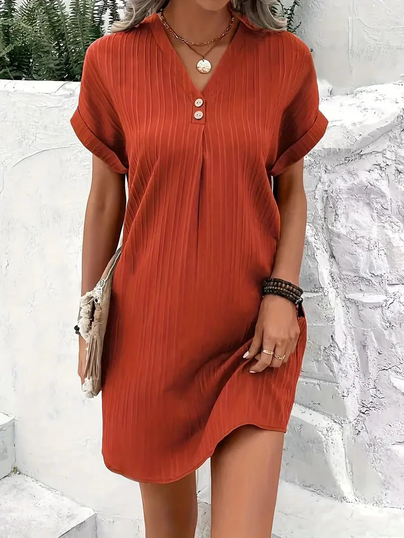 Damen Kurzarm Kleid mit Knopfleiste und Feinem Längsstreifenmuster Heidi-Mode - Image 14