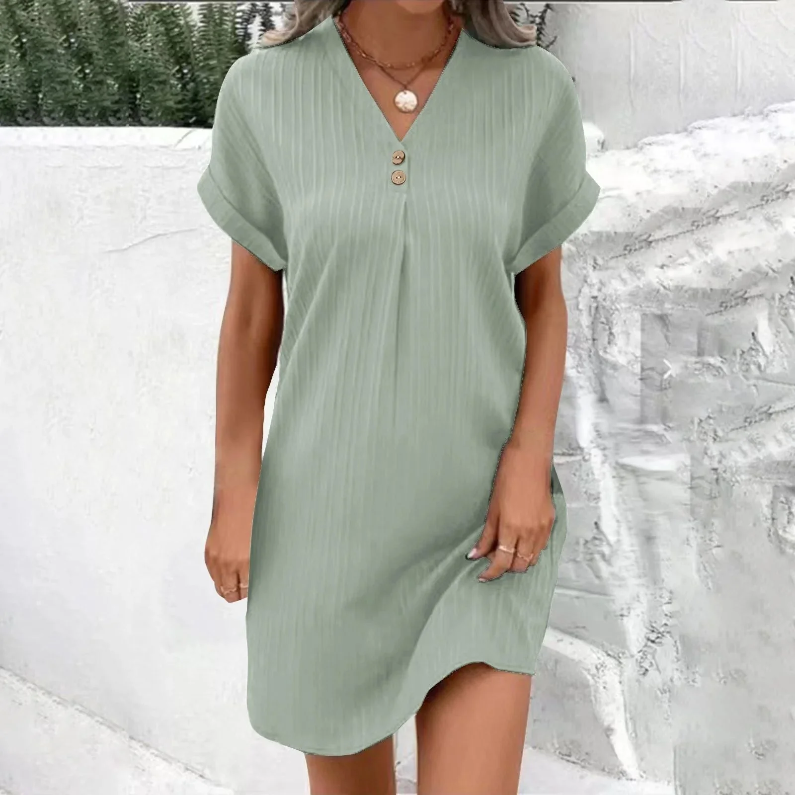 Damen Kurzarm Kleid mit Knopfleiste und Feinem Längsstreifenmuster Heidi-Mode - Image 16