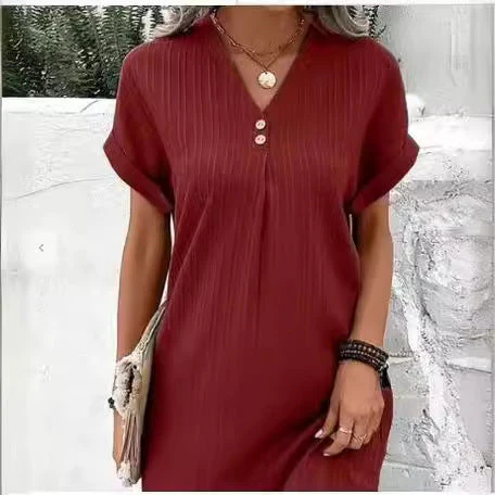 Damen Kurzarm Kleid mit Knopfleiste und Feinem Längsstreifenmuster Heidi-Mode - Image 3