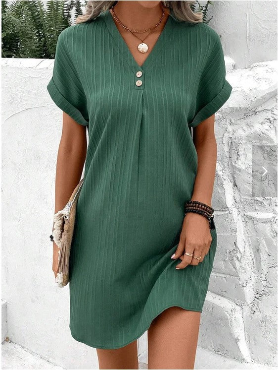 Damen Kurzarm Kleid mit Knopfleiste und Feinem Längsstreifenmuster Heidi-Mode - Image 9