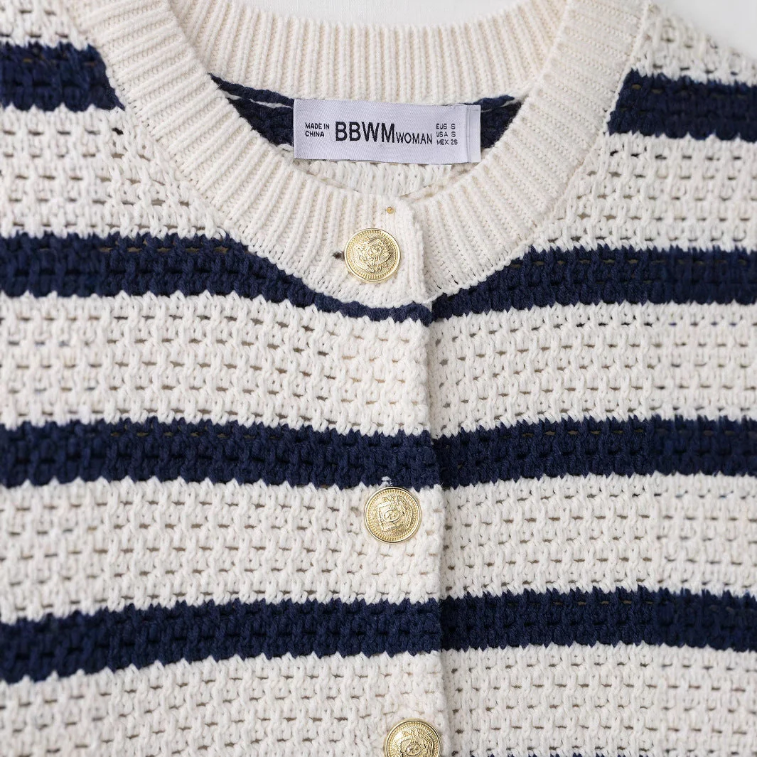 Damen Kurzarm-Strickjacke mit Auffälligem Streifenmuster und Zeitlosem Design Heidi-Mode - Image 2