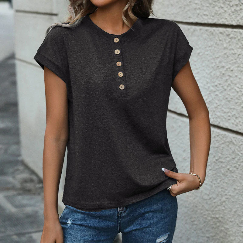 Damen Kurzarm-T-Shirt mit Knopfleiste Heidi-Mode - Image 4