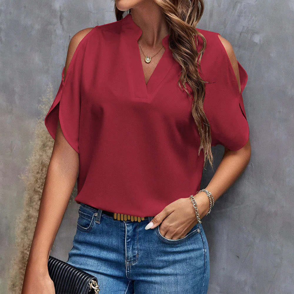 Damen Kurzarmbluse mit Elegantem V-Ausschnitt und Luftigen Schmetterlingsärmeln Heidi-Mode - Image 4