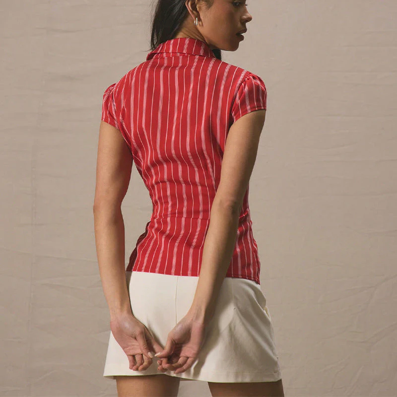 Damen Kurzarmbluse mit Feinen Streifen und Modernem Schnitt Heidi-Mode - Image 3