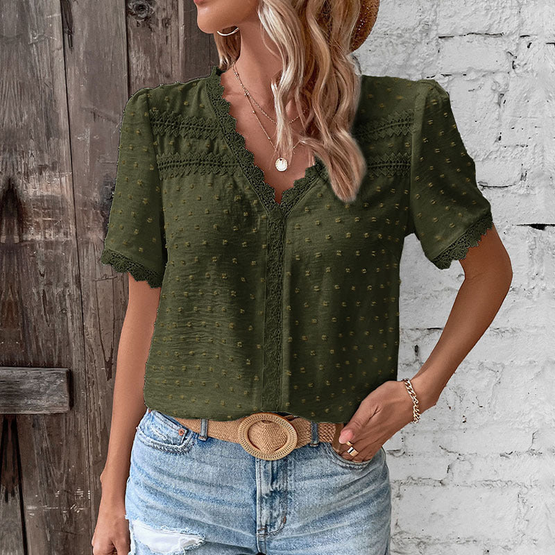 Damen Kurzarmbluse mit Spitzenbesatz und Strukturiertem Design Heidi-Mode - Image 11
