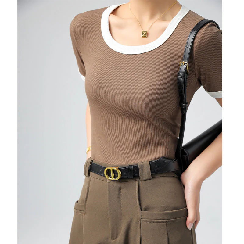 Damen Kurzärmliges Shirt mit Geometrischem Rippdesign und Kontrastdetails Heidi-Mode - Image 11