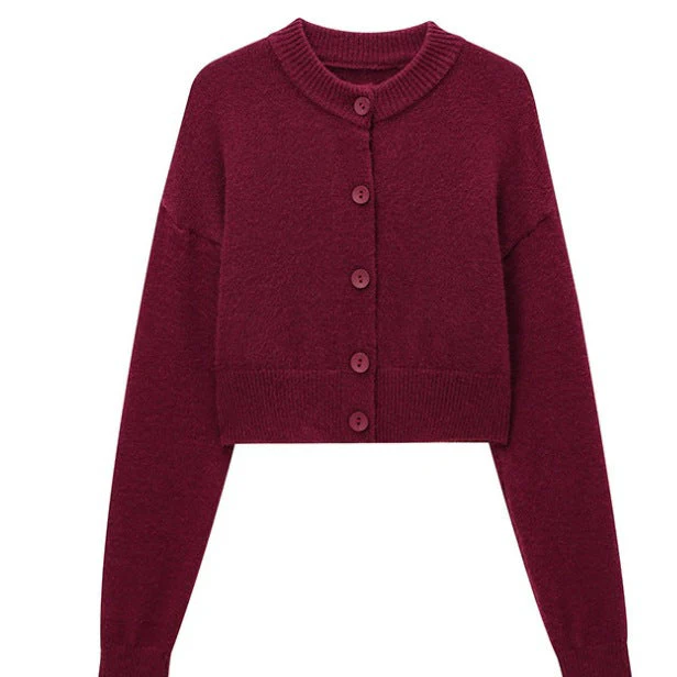 Damen Kurze Strickjacke mit Knopfleiste und Elegantem Rundhalsausschnitt Heidi-Mode - Image 2