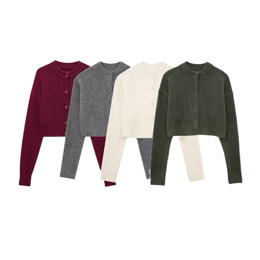 Damen Kurze Strickjacke mit Knopfleiste und Elegantem Rundhalsausschnitt Heidi-Mode - Image 5