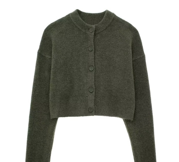 Damen Kurze Strickjacke mit Knopfleiste und Elegantem Rundhalsausschnitt Heidi-Mode - Image 7
