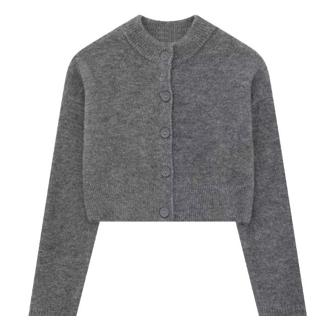Damen Kurze Strickjacke mit Knopfleiste und Elegantem Rundhalsausschnitt Heidi-Mode - Image 8