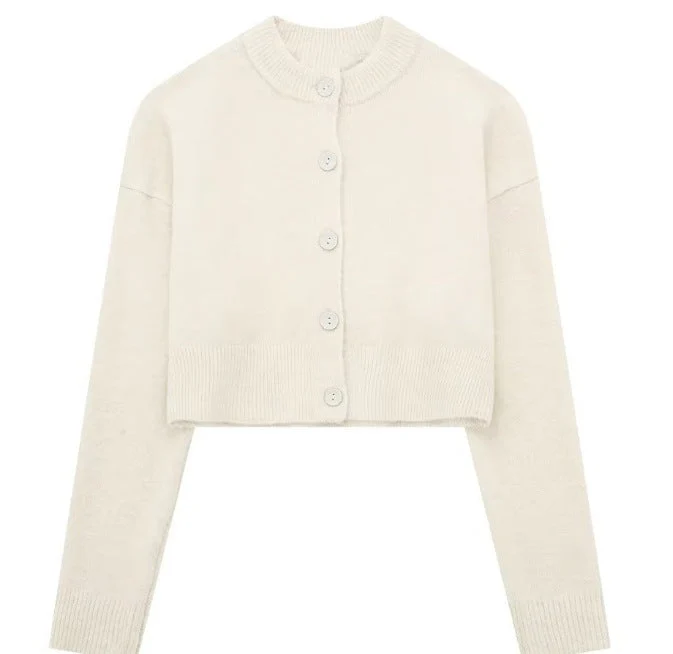 Damen Kurze Strickjacke mit Knopfleiste und Elegantem Rundhalsausschnitt Heidi-Mode - Image 9