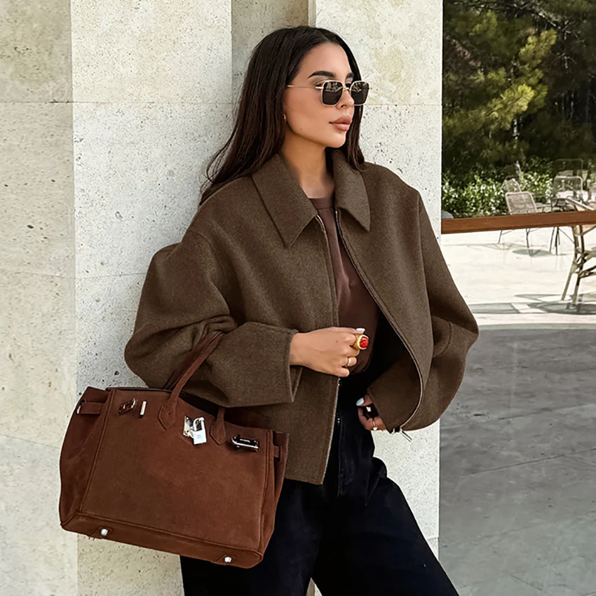 Damen Kurze Wolljacke im modernen Oversized-Stil Heidi-Mode - Image 2