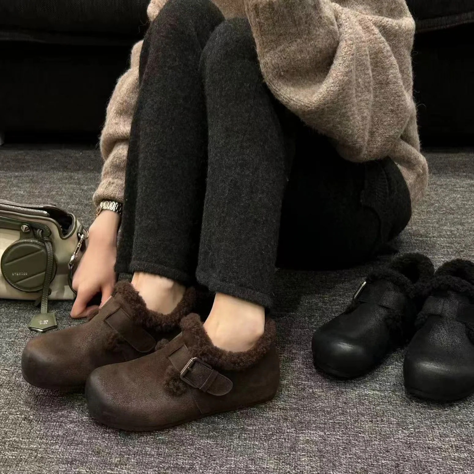 Damen Kuschelige Clogs mit weichem Kunstfell und modischem Schnallen-Design Heidi Mode - Image 2