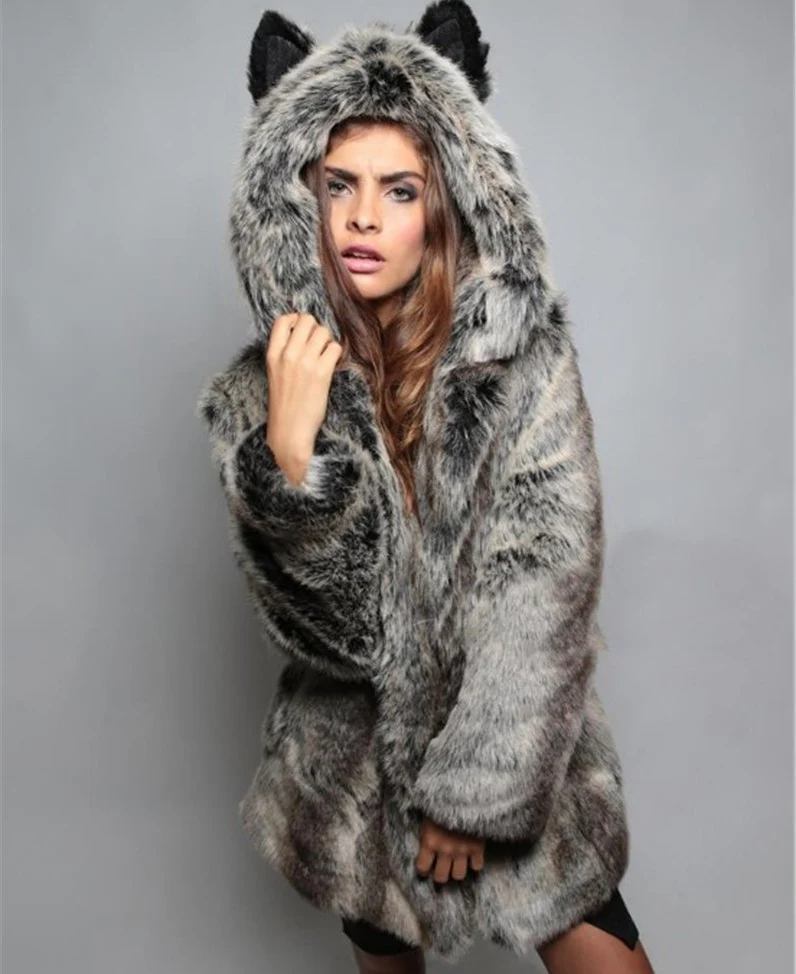 Damen Kuschelige Felljacke mit tierischen Ohren Heidi-Mode - Image 6