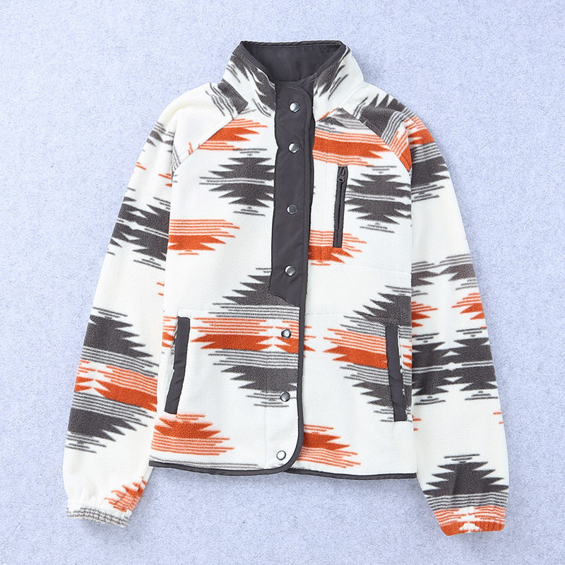 Damen Kuschelige Fleecejacke mit Modernem Muster und Praktischen Druckknöpfen Heidi-Mode - Image 4