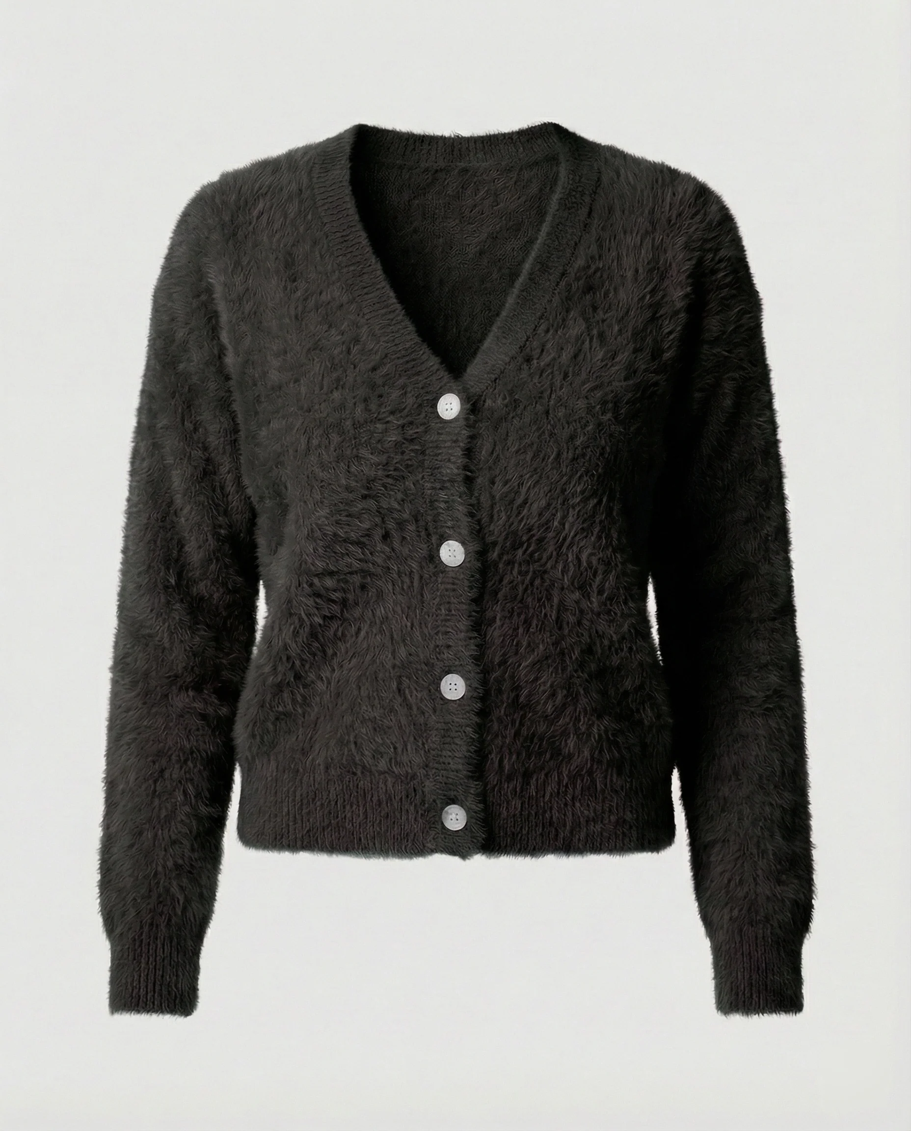 Strickjacke Damen kuschelig mit V-Ausschnitt und Knopfdetails - Image 6