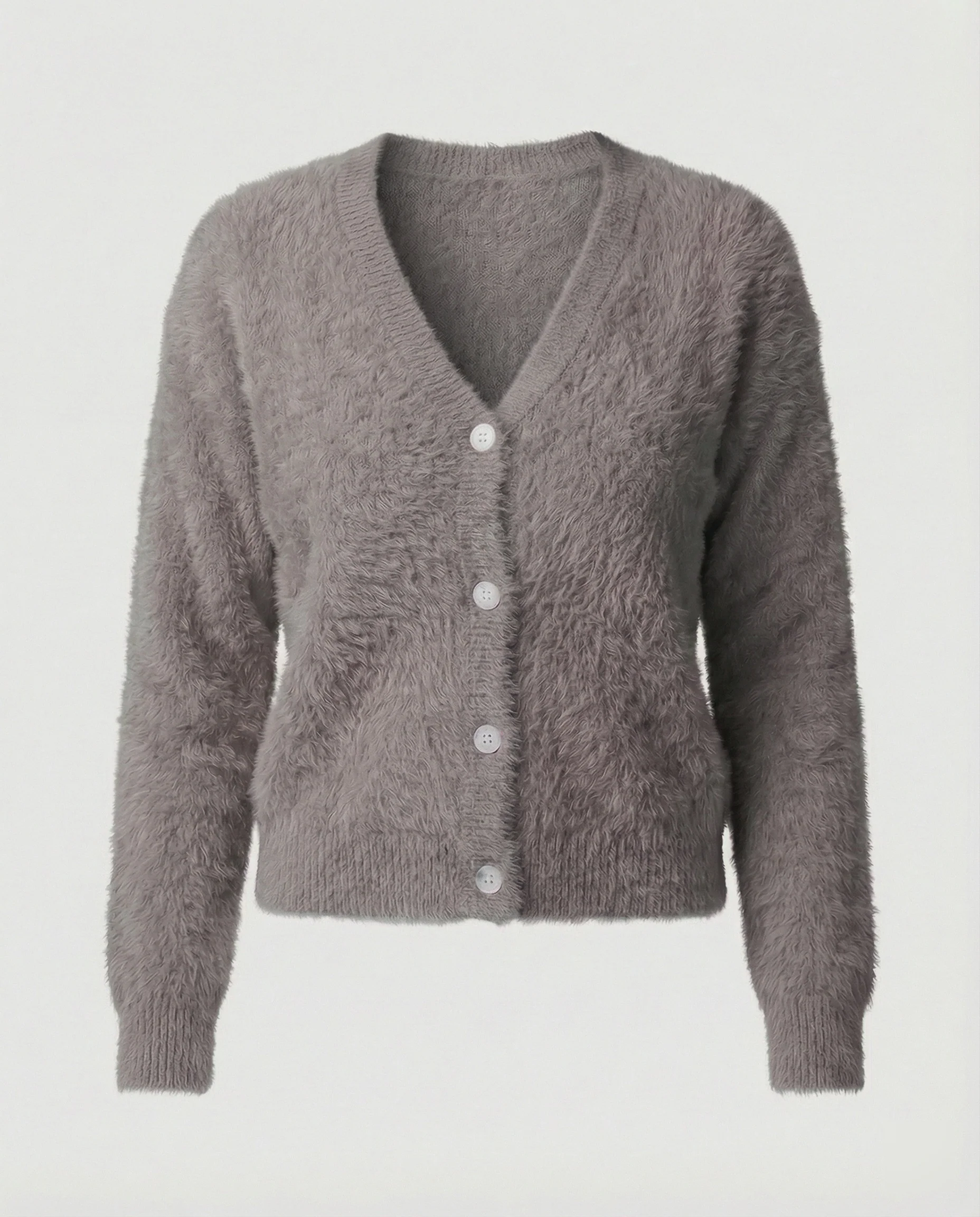 Strickjacke Damen kuschelig mit V-Ausschnitt und Knopfdetails - Image 8