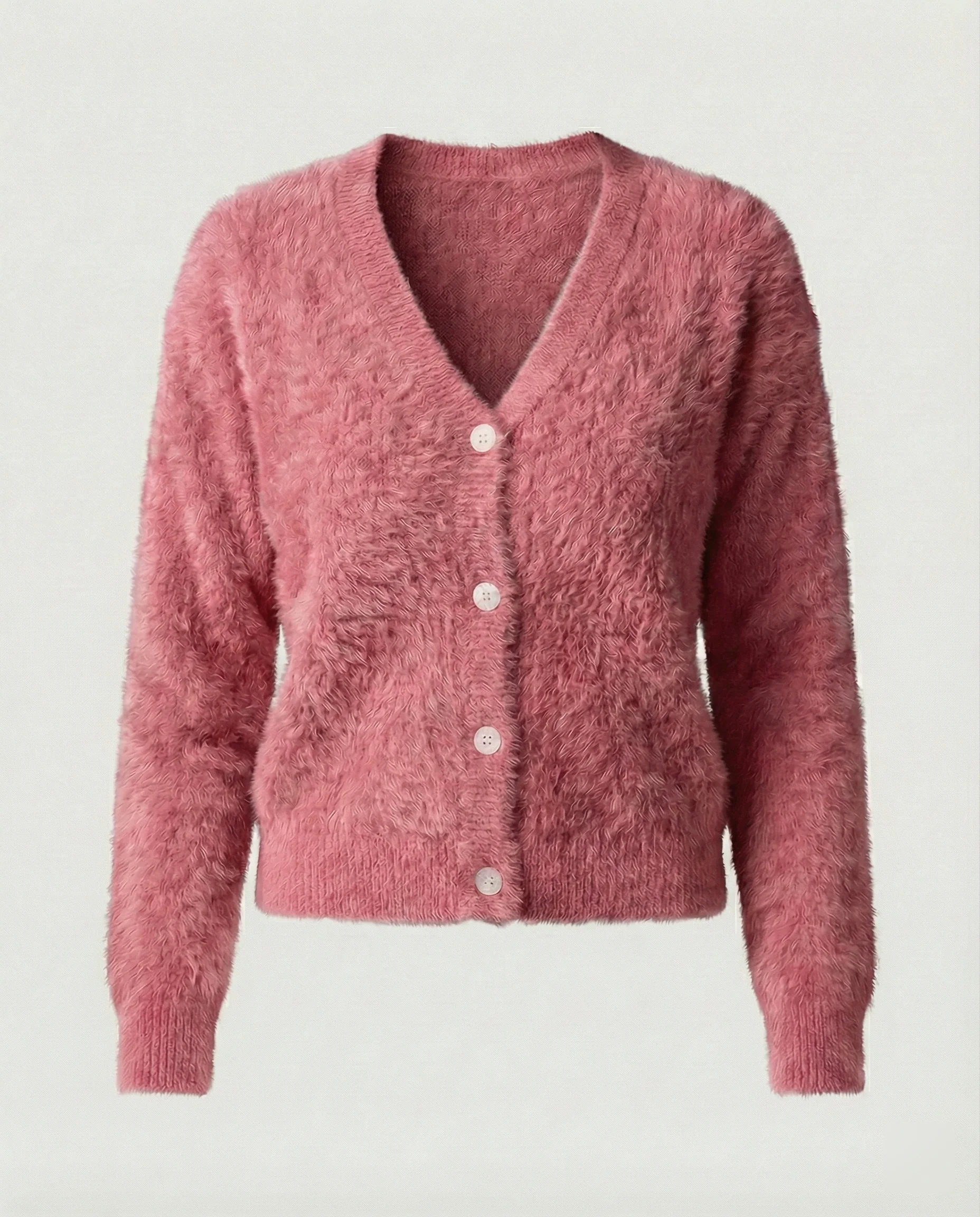 Strickjacke Damen kuschelig mit V-Ausschnitt und Knopfdetails - Image 9