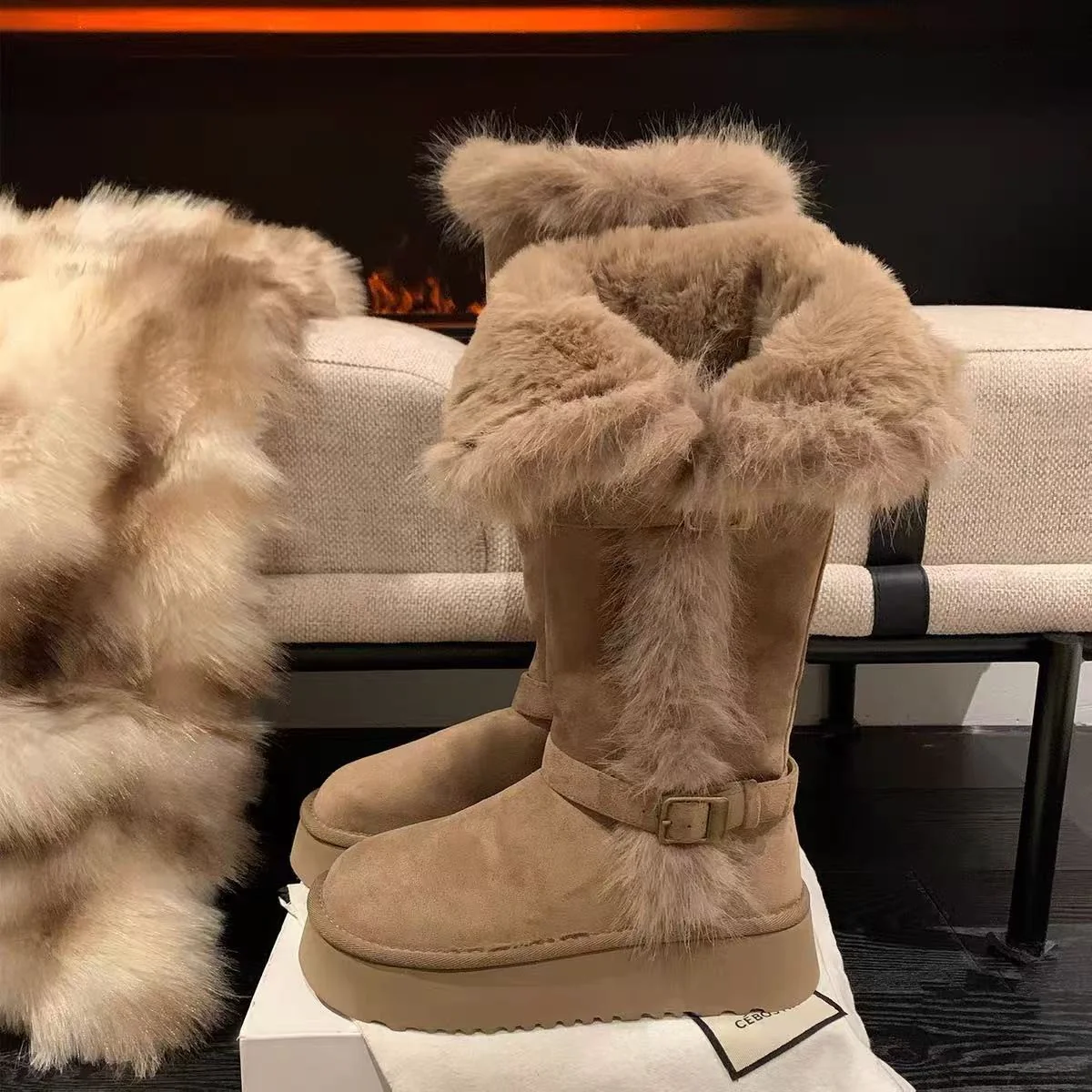 Damen Kuschelige Winterstiefel mit dekorativem Kunstfellabschluss Heidi Mode - Image 6