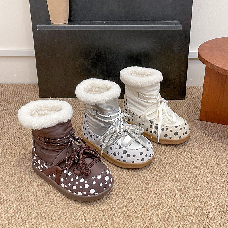 Damen Kuschelige Winterstiefel mit modischem Polka-Dot Design und weichem Kunstfellkragen Heidi Mode - Image 2