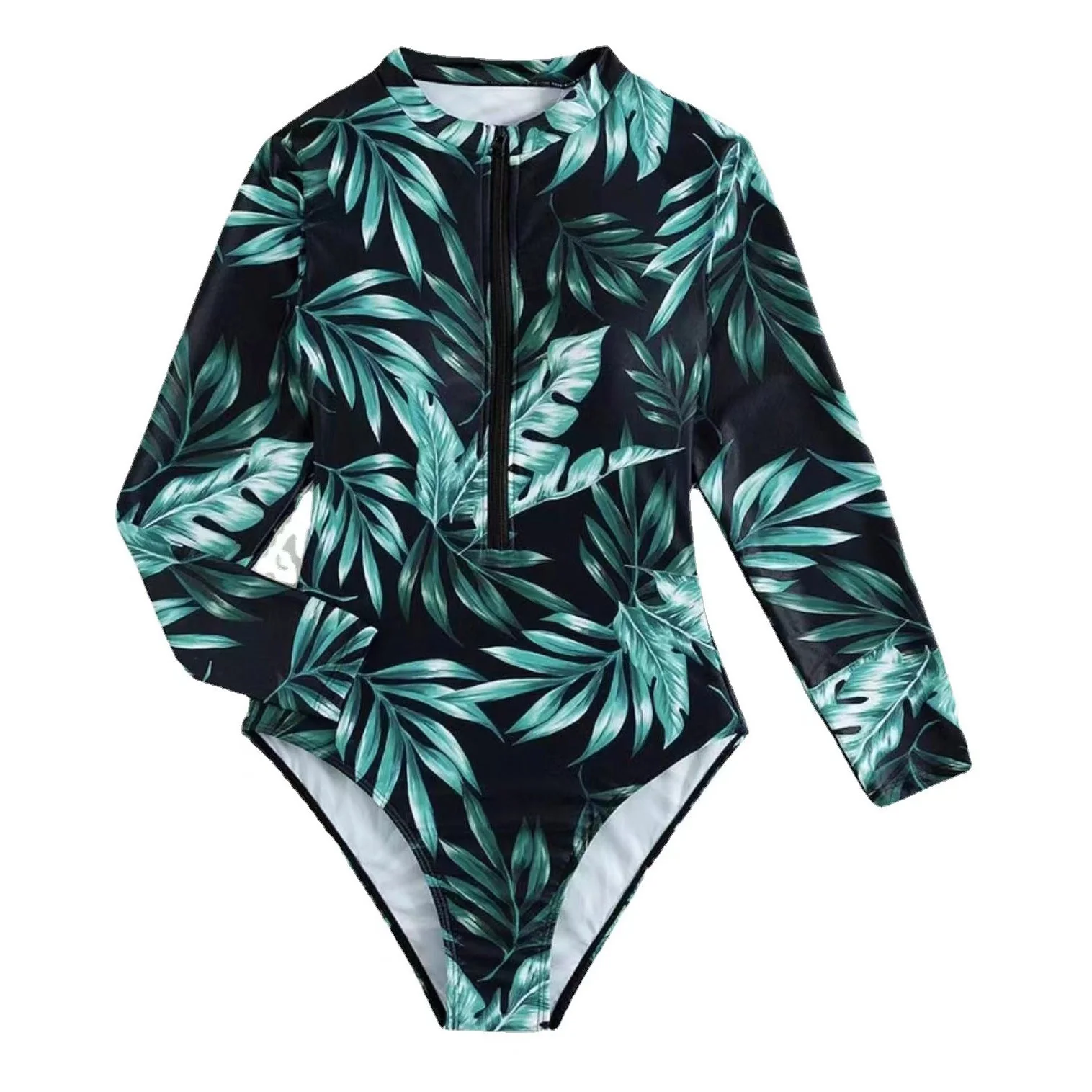 Damen Langarm-Badeanzug mit Floralprint und Hochabschließendem Zip Heidi-Mode - Image 5