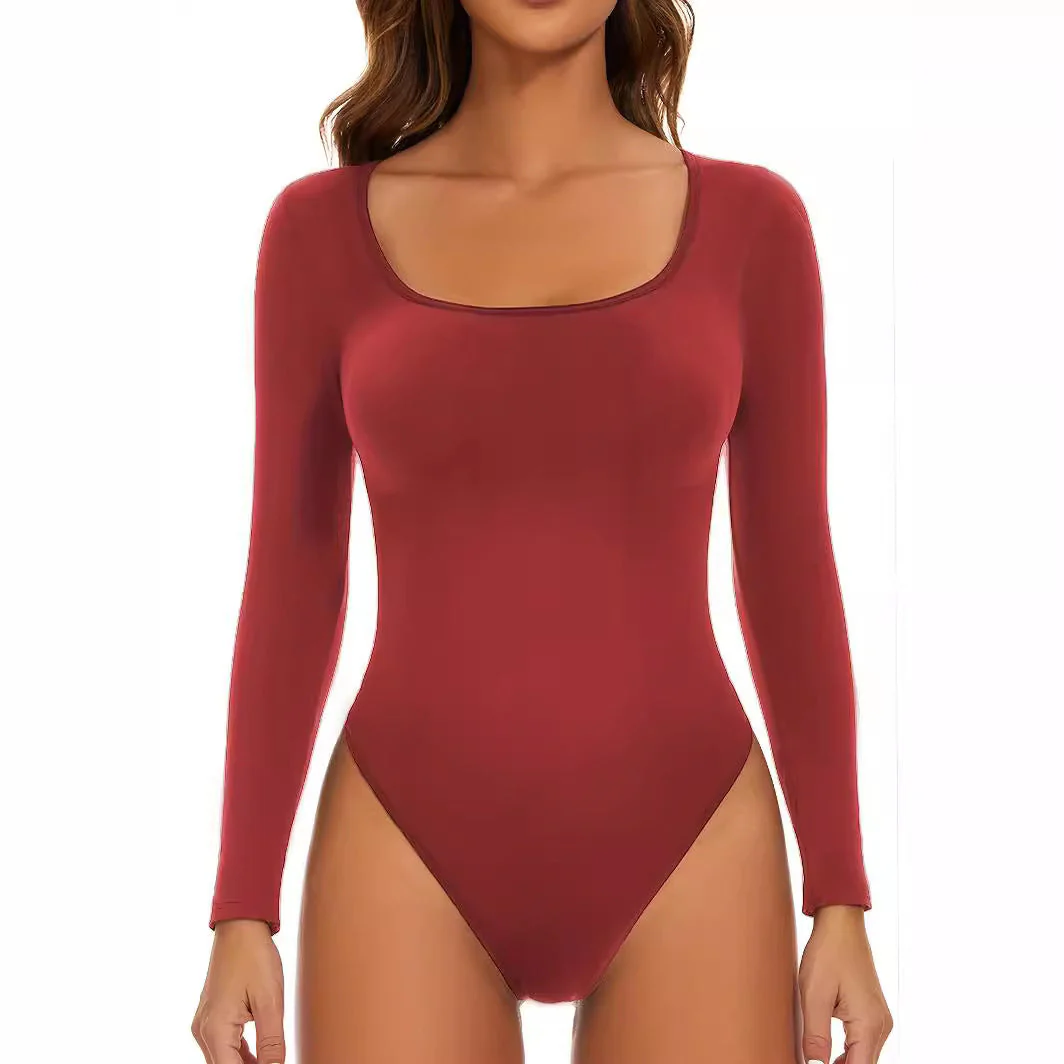 Damen Langarm Bodysuit mit Tiefem Rundhalsausschnitt und Figurbetontem Schnitt Heidi-Mode - Image 2