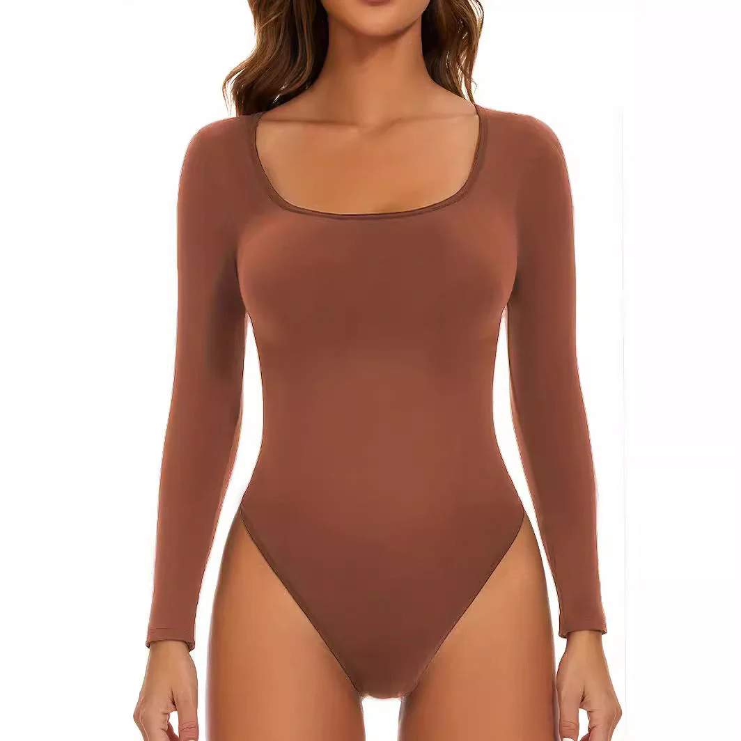 Damen Langarm Bodysuit mit Tiefem Rundhalsausschnitt und Figurbetontem Schnitt Heidi-Mode - Image 3