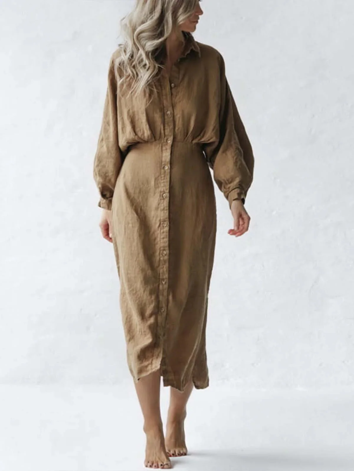 Damen Langarm-Hemdblusenkleid mit eleganten Puffärmeln Heidi-Mode - Image 2