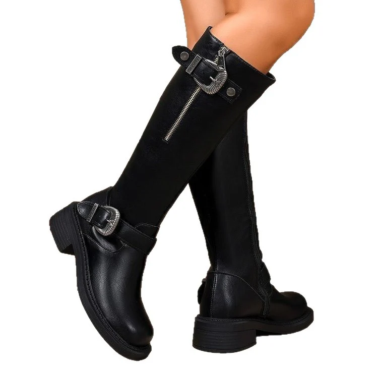 Damen Lange Stiefel mit modischem Gürtel und robustem Profil Heidi Mode - Image 5