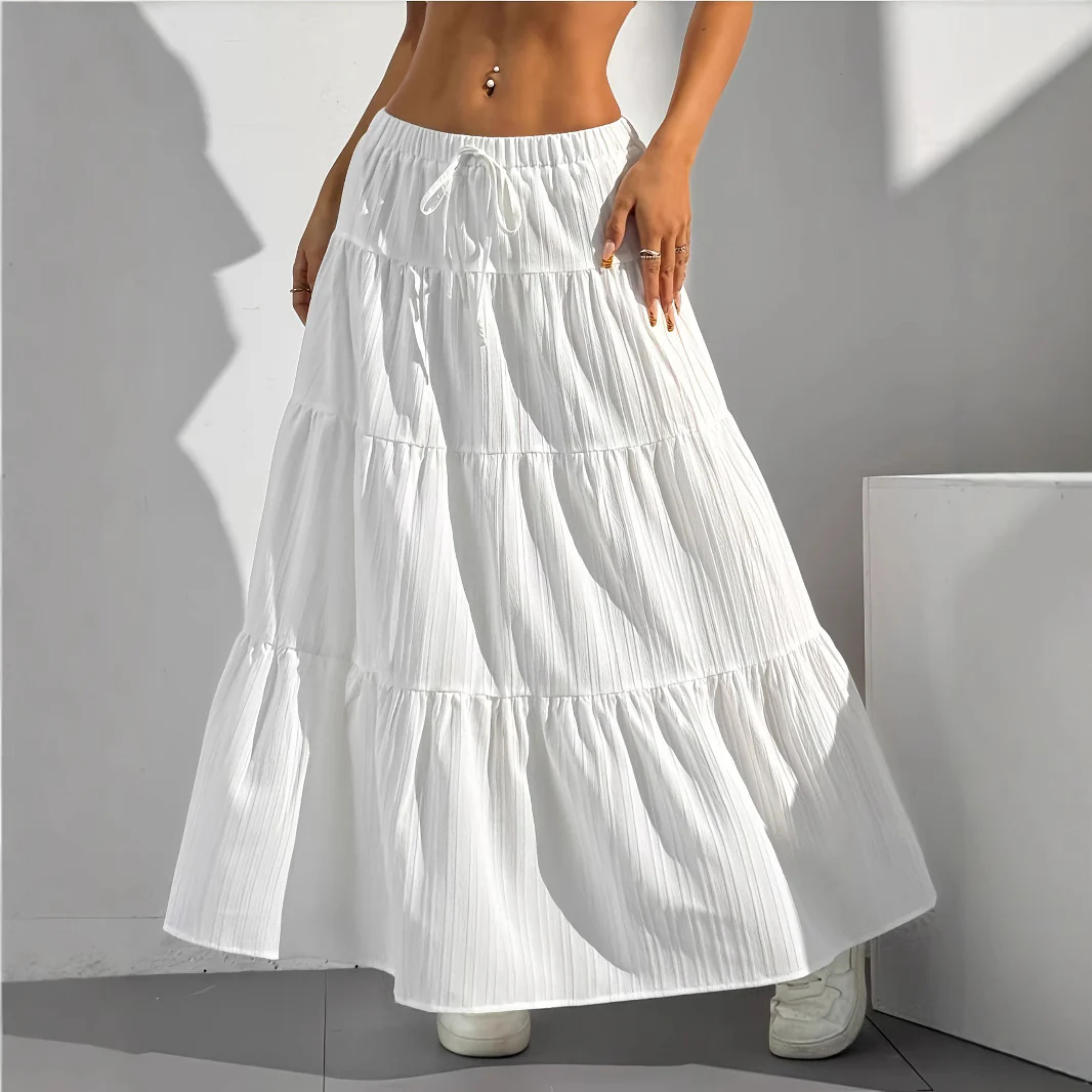 Damen Langer Faltenrock mit Taillenkordel und gestuftem Design Heidi-Mode - Image 5