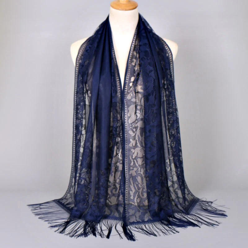 Damen Langer Spitzen-Schal mit Fransten Abschlüssen Heidi-Mode - Image 14