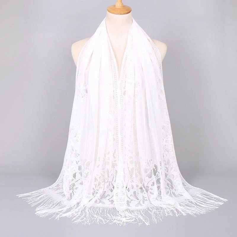 Damen Langer Spitzen-Schal mit Fransten Abschlüssen Heidi-Mode - Image 17