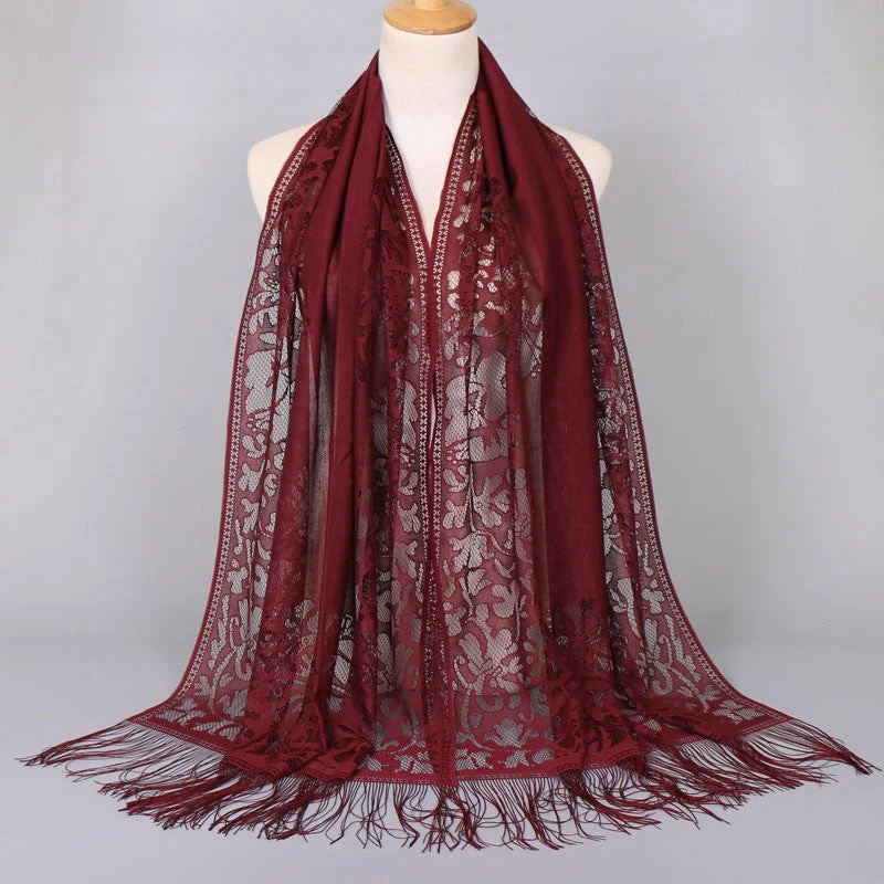 Damen Langer Spitzen-Schal mit Fransten Abschlüssen Heidi-Mode - Image 18