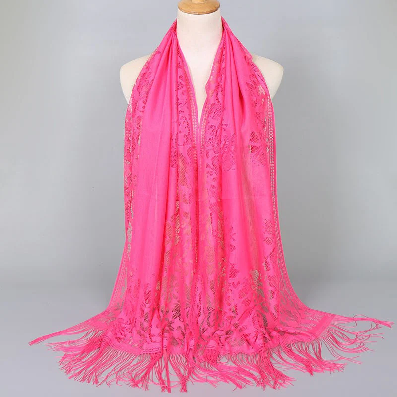 Damen Langer Spitzen-Schal mit Fransten Abschlüssen Heidi-Mode - Image 19