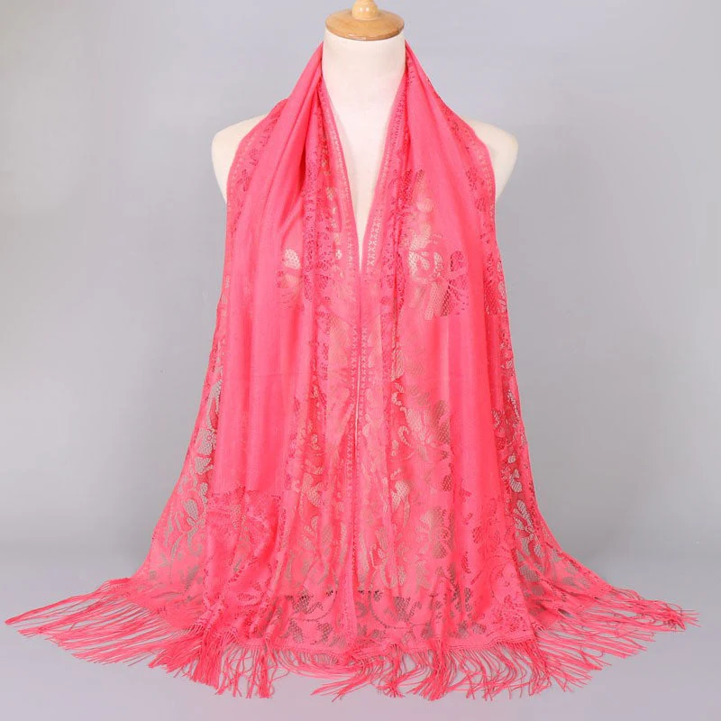 Damen Langer Spitzen-Schal mit Fransten Abschlüssen Heidi-Mode - Image 8