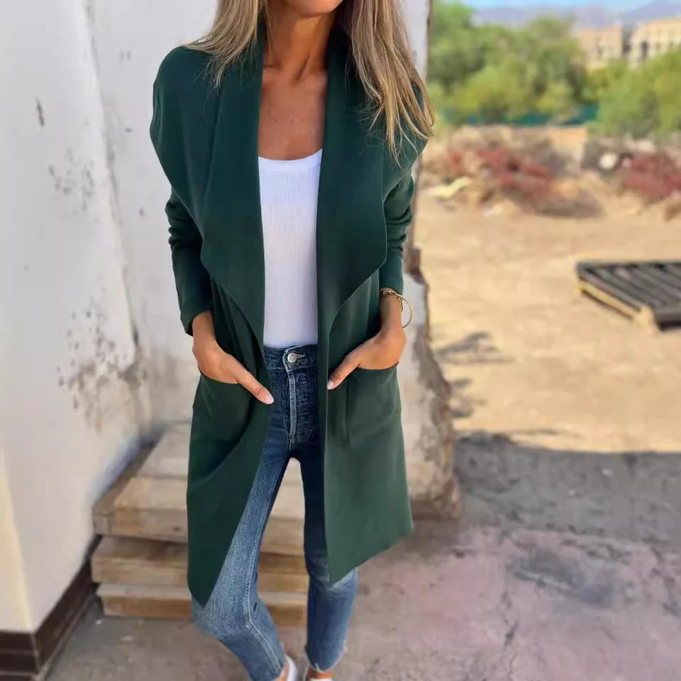Damen Langer Strickcardigan mit offenen Kanten und Taschen Heidi-Mode - Image 3