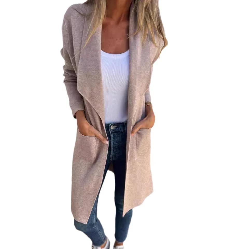 Damen Langer Strickcardigan mit offenen Kanten und Taschen Heidi-Mode - Image 6