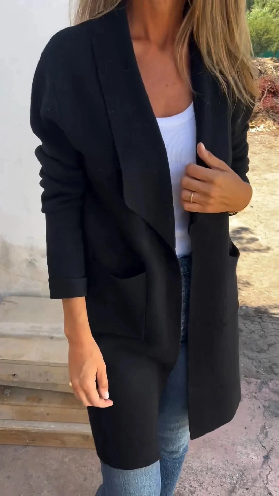 Damen Langer Strickcardigan mit offenen Kanten und Taschen Heidi-Mode - Image 8